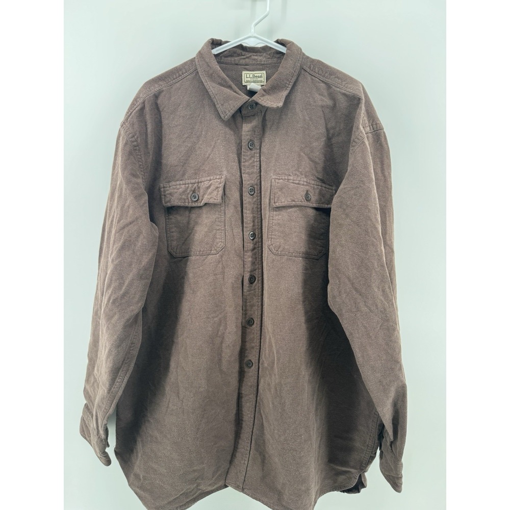 L.L.Bean Men's XXL Large Brown 100% Cotton Button Up Chamois Shirt Jacket Heavy